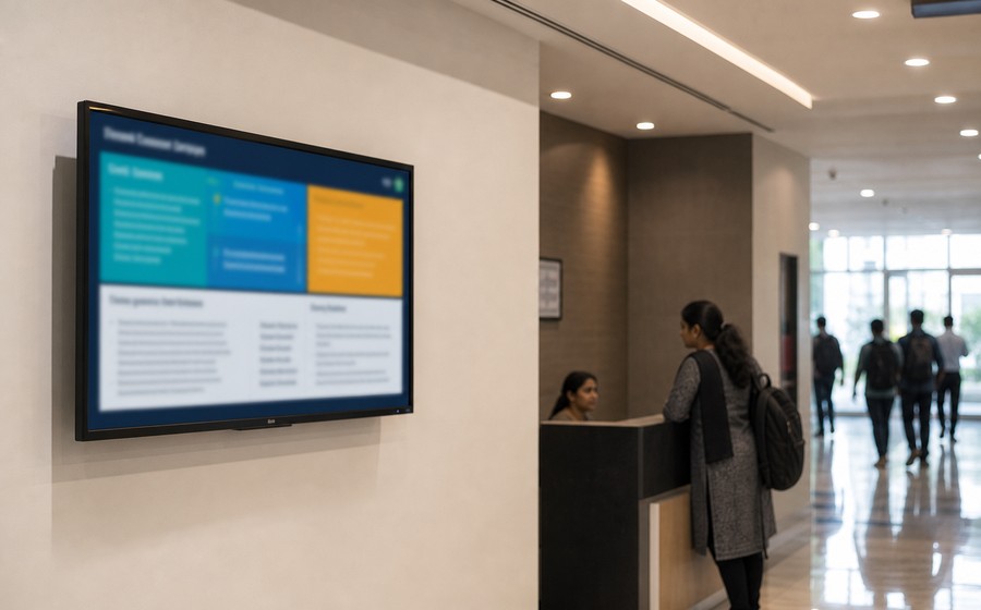 AI-generated realistic digital LED notice board installation