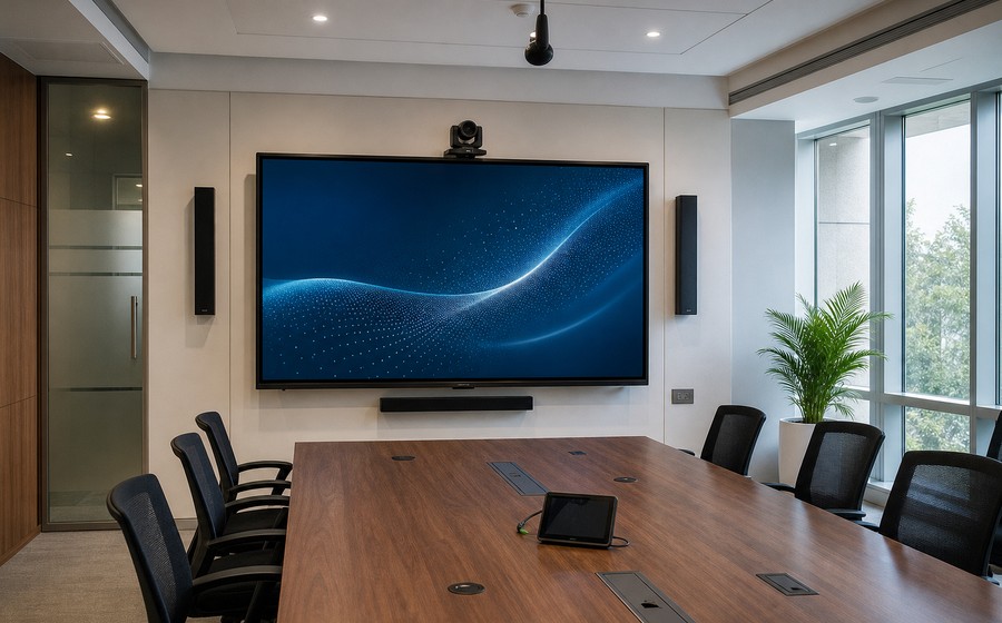 AI-generated realistic presentation display room installation