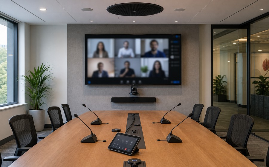 AI-generated realistic unified conferencing room installation